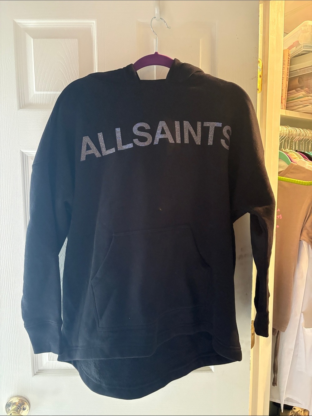 All Saints Black Crewneck Hoodie with Logo